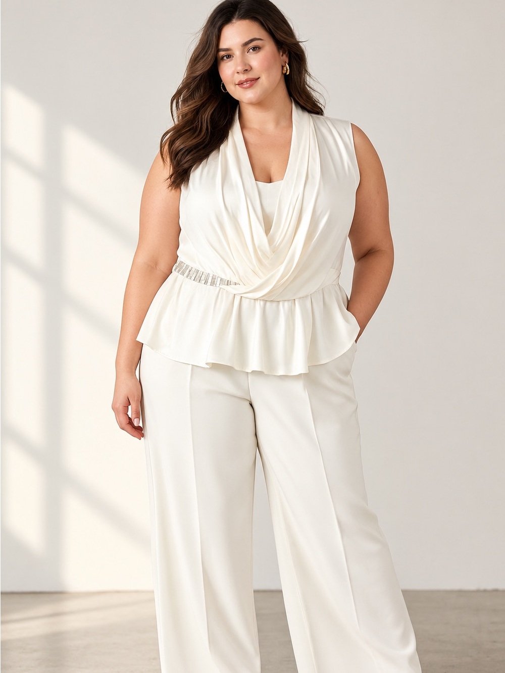 NWT Lafayette 148 Cloud Silk Charmeuse Draped Sequin Top 18W
